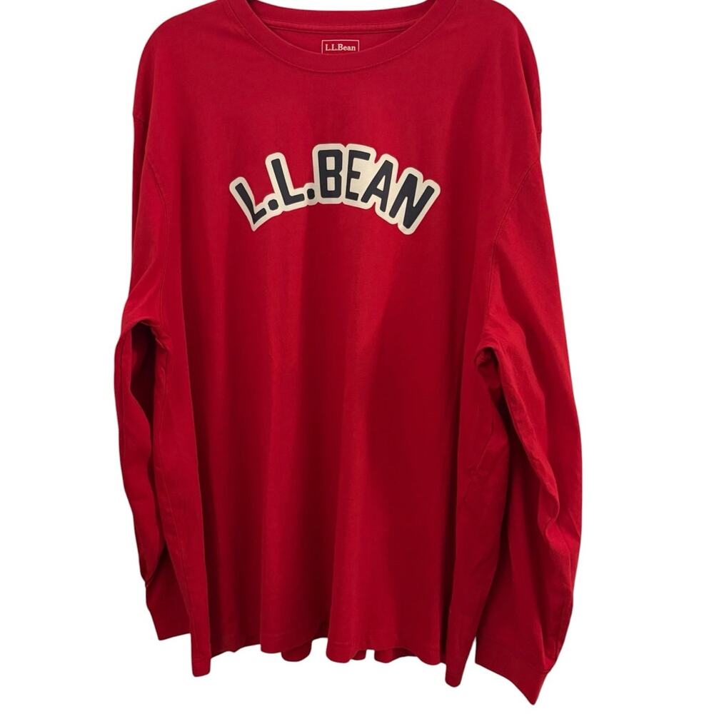 LL Bean 100% Cotton Red Long Sleeve Graphic T-Shirt XXL Brand Spellout Sporty